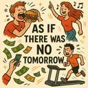 as if there was/were no tomorrow