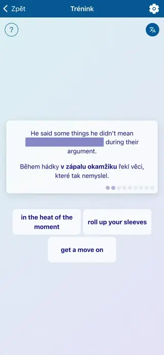 Anglické idiomy v akci: Snímek obrazovky aplikace 5