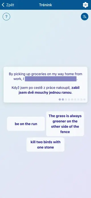 Anglické idiomy v akci: Snímek obrazovky aplikace 7