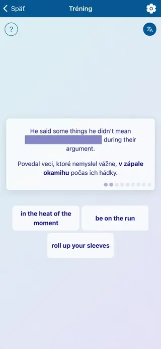 Anglické idiómy v akcii: Snímka obrazovky aplikácie 5
