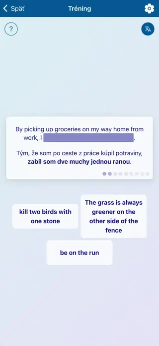 Anglické idiómy v akcii: Snímka obrazovky aplikácie 7