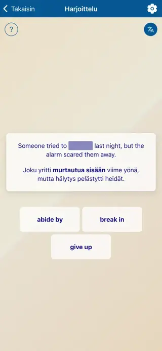 Phrasal Verbs in Action: Sovelluksen kuvakaappaus 4
