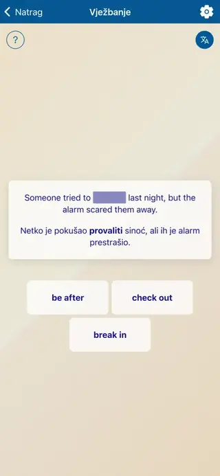Frazalni glagoli u akciji: Snimka zaslona aplikacije 4
