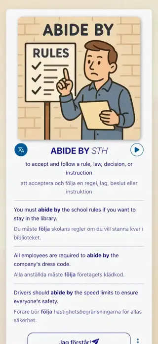 Phrasal Verbs i praktiken: Skärmbild från appen 2