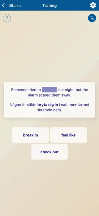 Phrasal Verbs i praktiken: Skärmbild från appen 4