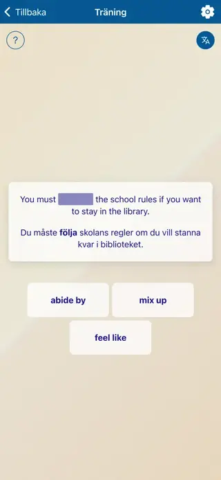 Phrasal Verbs i praktiken: Skärmbild från appen 5